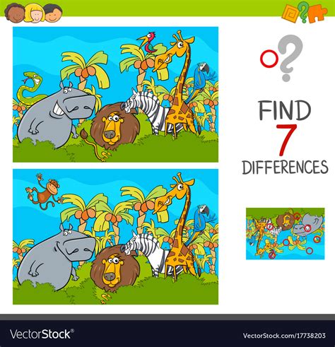 Spot The Differences Game With Safari Animals Vector Image
