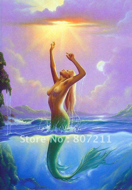Fine Art Sexy Mermaid In Sunset Oil Paintings On Canvas In
