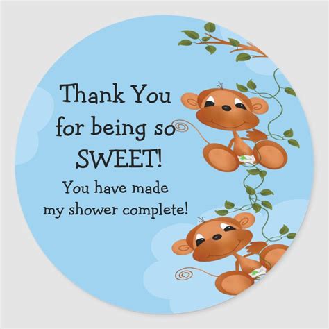 Twins Thank You Monkey Baby Shower Sticker Zazzle Baby Shower