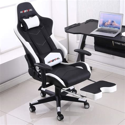 Overdrive diablo reclining gaming chair with lumbar cushion, black and blue. Hironpal Gaming Chair with Footrest Home Office PC Desk ...