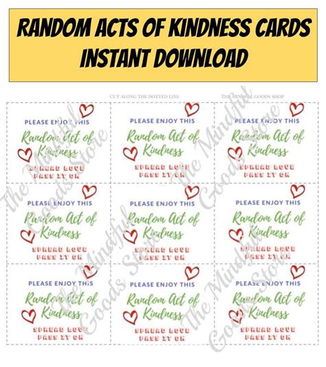 Random Acts Of Kindness Cards Instant Download Church Etsy