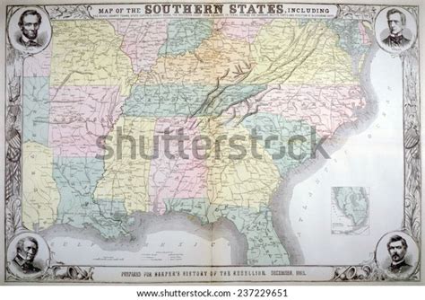 Map Southern States Published Harpers Pictorial Stock Illustration