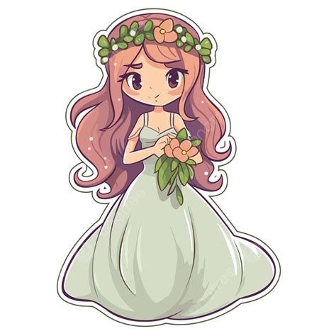Wedding Sticker With A Wedding Flower Girl Wearing Green Dress Vector