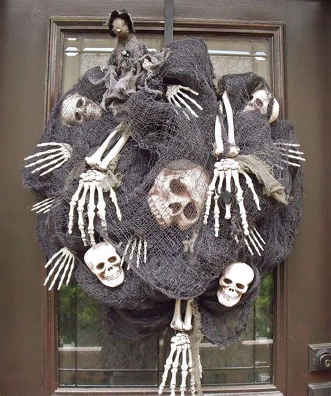 Scary Halloween Wreath Skull And Bones Halloween Decoration Etsy