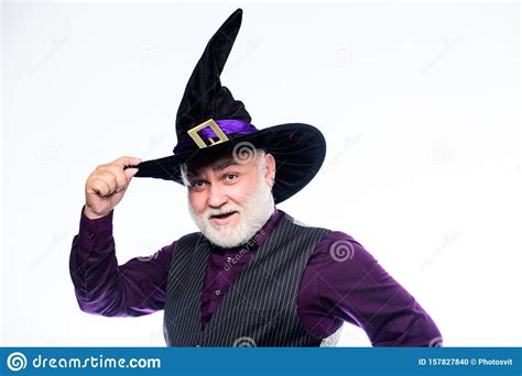 Senior Man White Beard Celebrate Halloween Magician Witcher Old Man