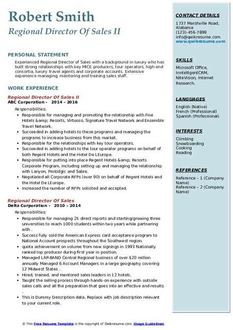 Sales management resume templates catering sales manager resume director of sales resume hotel sales manager resume regional sales manager resume. Regional Director Of Sales Resume Samples | QwikResume