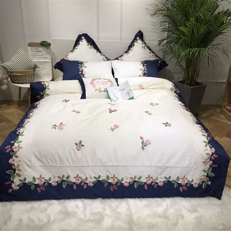 Embroidery Duvet Cover Egyptian Cotton Bedding Queen Size Bed Sheets
