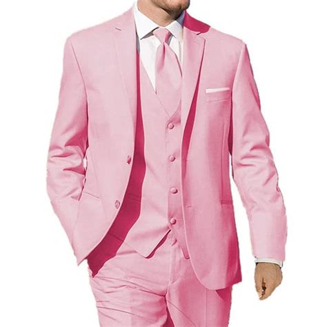 Pink Wedding Tuxedos Groom Wear Three Piece Classic Style Custom Made Dinner Party Men Suits