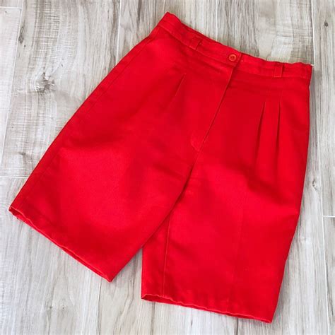 80s Red Pleated High Waist Bermuda Shorts Xs Etsy