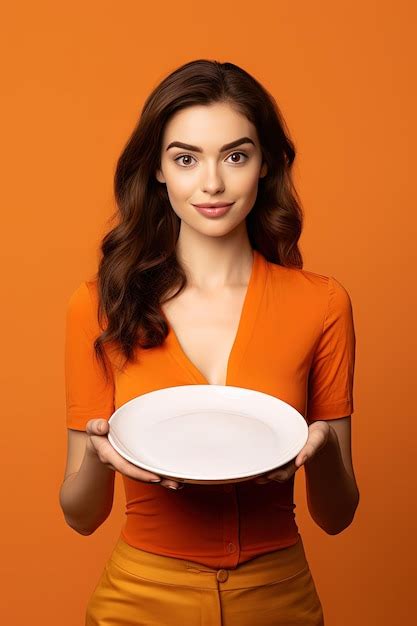 Premium Ai Image Young Beautiful Stylish Woman Holding An Empty Plate