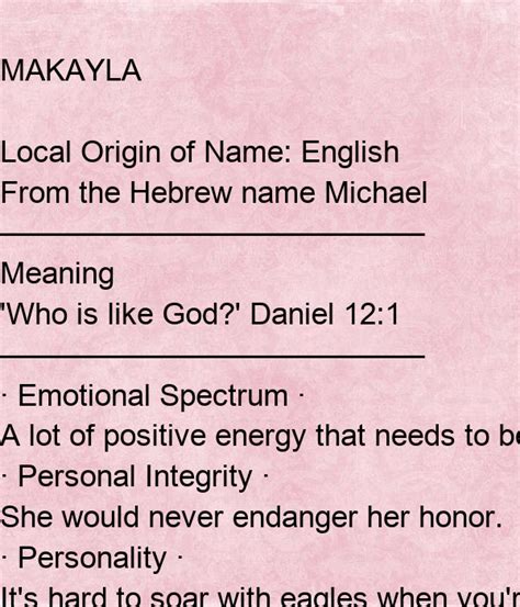 Check spelling or type a new query. MAKAYLA Local Origin of Name: English From the Hebrew name ...