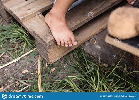 Cropped View Of Barefoot And Poor Stock Image Image Of Poverty