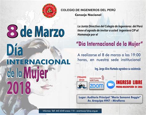 El día del ingeniero peruano se oficializó por la ley n.° 24648, coincidiendo con la creación del colegio de ingenieros del perú. Homenaje por el Día Internacional de la Mujer - Colegio de ...