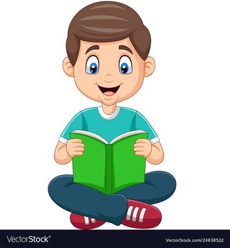 Vector Illustration Of Cartoon Boy Reading A Book Download A Free
