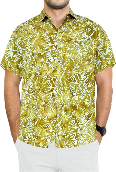 LA LEELA Herren Hawaii Hemd zuknöpfen Kurze Ärmel Urlaub Aloha Braun AA M Brustumfang in cms