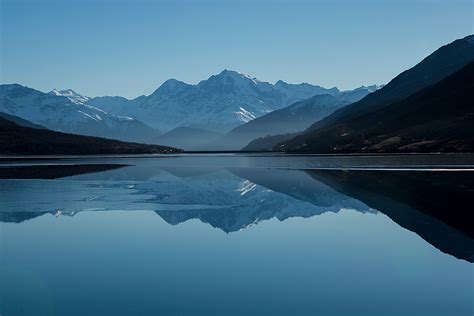 2048x1152 Mountain Peak Landscape Clear Blue Sky Lake Winter 5k