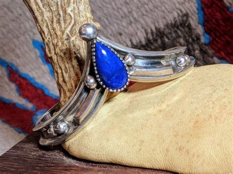 Stunning Navajo Sterling Silver Lapis Lazuli Cuff Bracelet Signed R