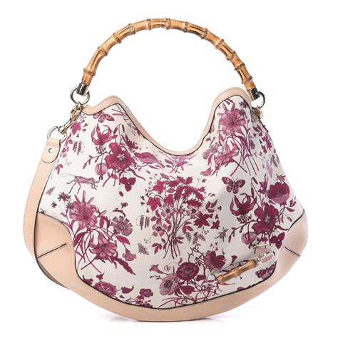 Gucci Canvas Floral Flora Peggy Bamboo Top Handle Hobo 606063