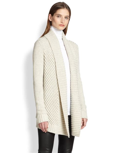 Lyst Vince Yak And Wool Chevron Knit Cardigan In Gray