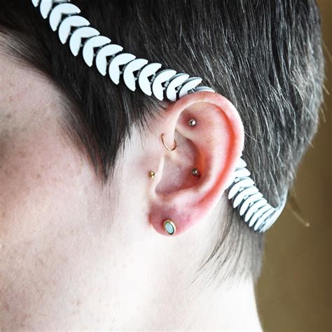 Mixed Piercings Faux Rook Forward Helix Tragus And Conch This