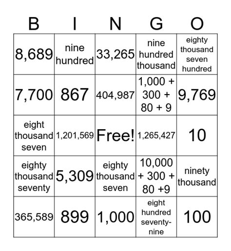 4th Grade Bingo Math Bingo Card