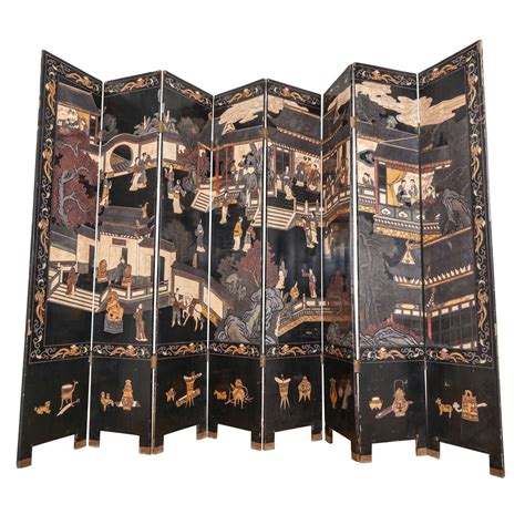 Chinese Black Lacquered Eight Panel Screen At 1stdibs