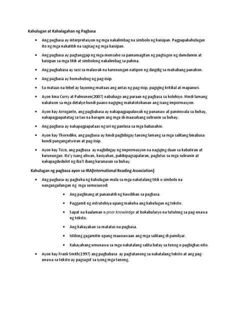 Kahulugan At Kahalagahan Ng Pagbasa Pdf