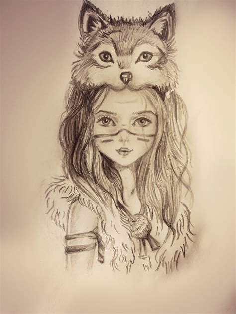 art, girl, wolf, fox, draw | Art, Art sketches, Drawings