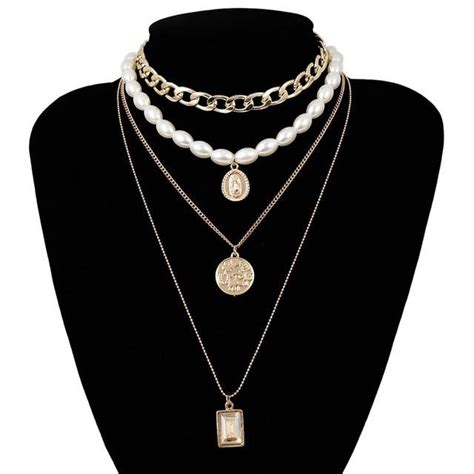 Layered Pearl Choker Cavalaire Crystal Necklace Pendant Collar