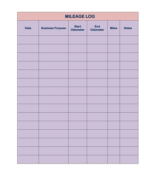 30 Printable Mileage Log Templates (Free) - Template Lab