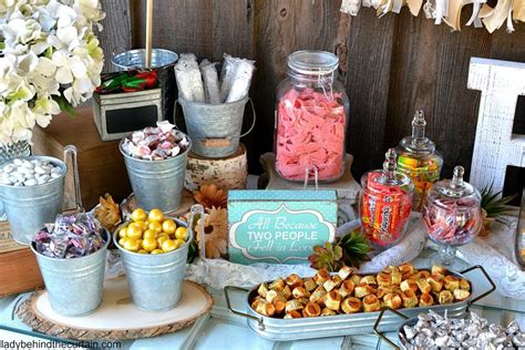 Build a diy rustic buffet table with these free plans. Rustic Wedding Candy Buffet | Wedding snacks, Wedding ...