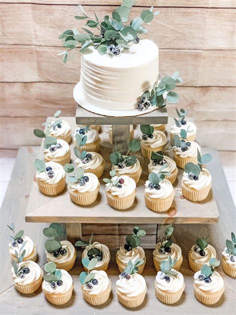 Rustic Wedding Cupcakes with Berries and Eucalyptus