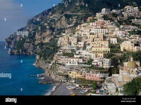 Italy Campania Amalfi Coast Mediterranean Positano Hillside Town On