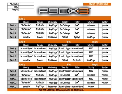P90x3 Custom Mass Schedule Download P90x