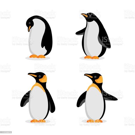 Cute Baby Penguin Cartoon In Different Poses Vector Illustration Stock