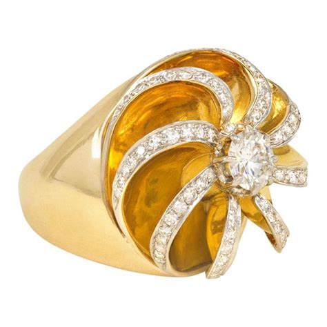 René Boivin 1950s Gold And Diamond Sculptural Ring For Sale At 1stdibs Rene Boivin Rings
