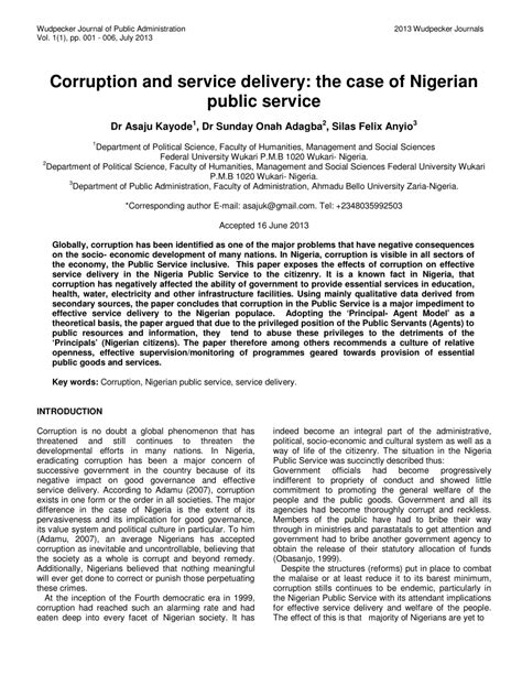 Pdf Corruption And Service Delivery The Case Of Nigerian Public Service