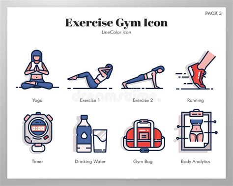 Exercise Gym Icons Linecolor Pack Stock Vector Illustration Of