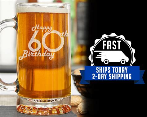 Happy 60th Birthday Etched Beer Mug 16oz 60th Birthday Retro Etsy