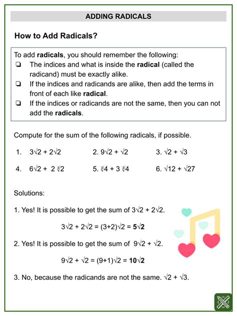 Addition Of Radicals Math Worksheets Ages 12 14 Activities