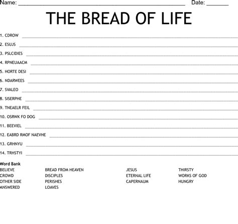 I Am The Bread Of Life Word Search Wordmint
