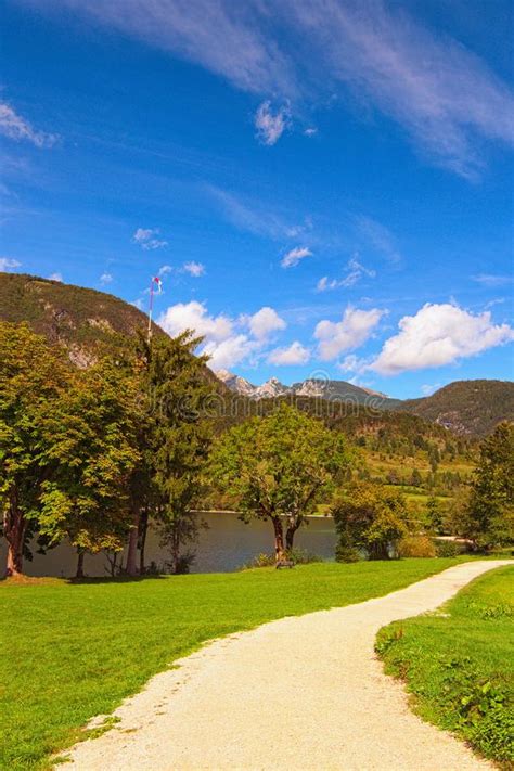 Scenic View Of Pathway For Hiking Around Picturesque Bohinj Lake In