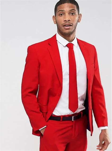 Fashion Men Wedding Suits Classic Two Button Red Men Suit Terno