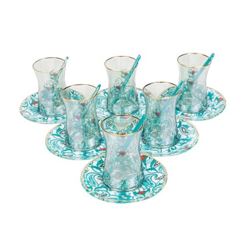 Buy Turquoise Traditional Tea Glasses For Six Grand Bazaar Istanbul