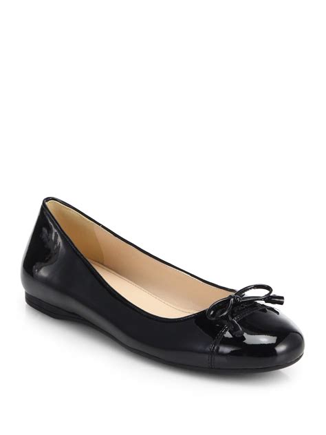 Prada Patent Leather Bow Ballet Flats In Black Lyst