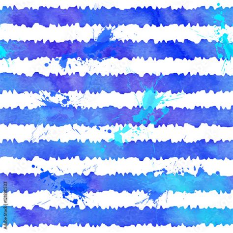Blue Watercolor Style Stripes Vector Seamless Pattern Stock Image And