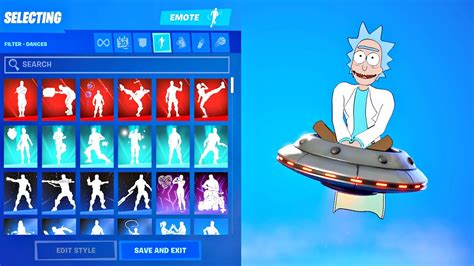 Rick Sanchez Skin Showcase With All Fortnite Dances And Emotes Chapter 2 Season 7 Tier 100