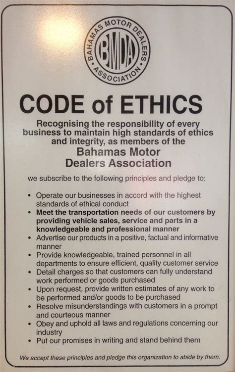 They are often used interchangeably. Our Code of Ethics - Nassau Motor Company