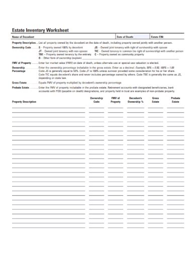 Free 10+ estate inventory worksheet samples in pdf