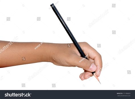 Left Hand Holding Black Pencil Isolated Stock Photo 171786833